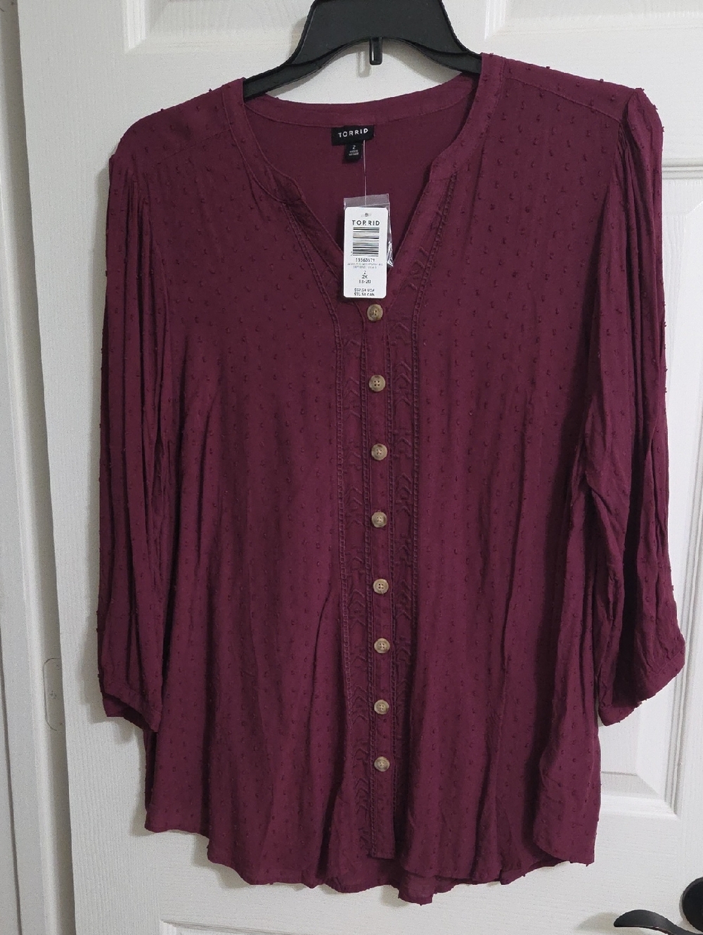 Torrid Size 2 - Plum Button-Front Textured Blouse
